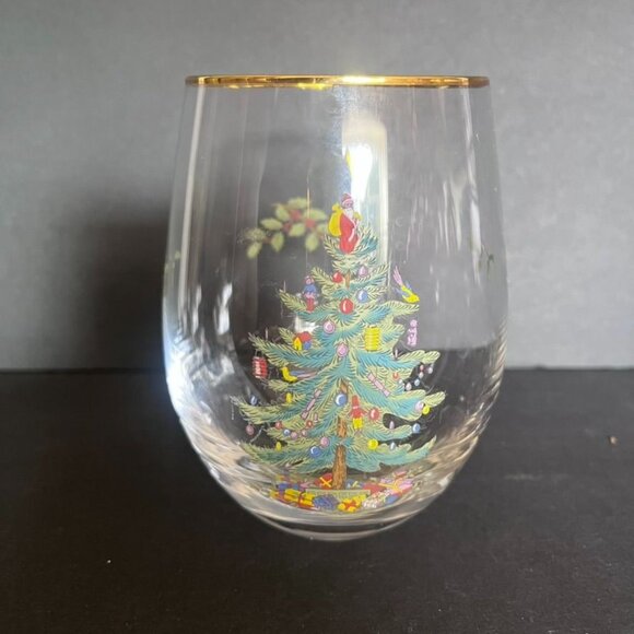 Spode Classic Christmas Tree 16 Oz Glasses Set Of 3 Highball Wine - Picture 2 of 5